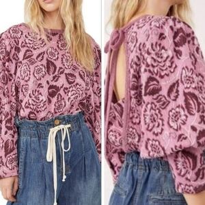 Floral Pink Crop Knit Top Floral Blush pink and Charcoal